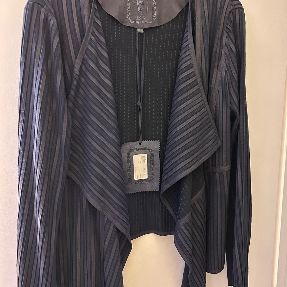 My Tribe Genuine Leather‎ Draped Jacket in Ink Blue — Size XL